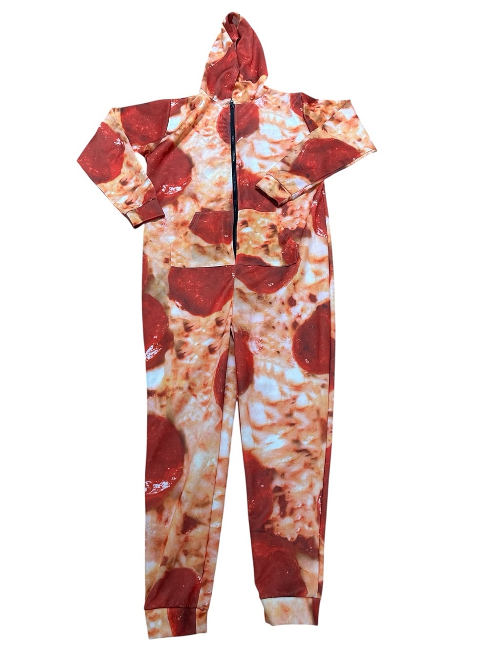 Pepperoni Pizza Print Onzie Jumpsuit / Zip Up with Hood / Large / Costume
